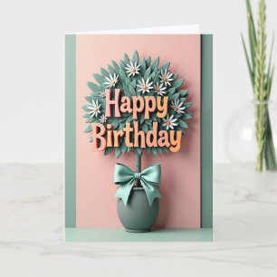 Carte d'anniversaire au topiaire sarcelle