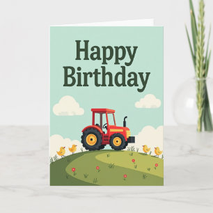 Carte d'anniversaire au tracteur rouge
