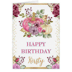 Carte d'anniversaire automnale à citrouilles flora