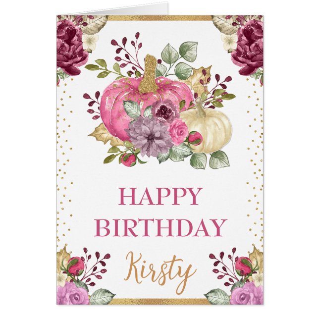 Carte d'anniversaire automnale à citrouilles flora (Devant)