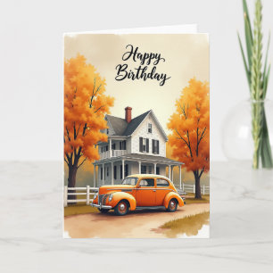 Carte d'anniversaire Automne Voiture