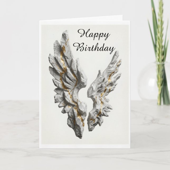 Carte d'anniversaire aux ailes d'ange en marbre do (Devant)