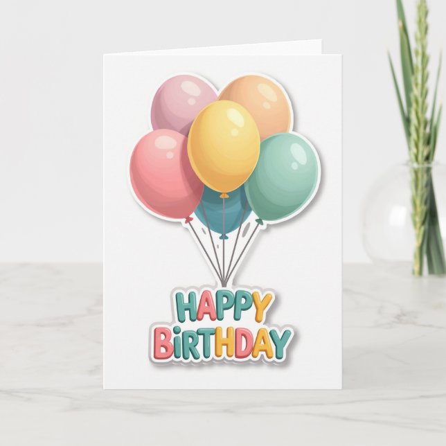 Carte d'anniversaire aux ballons pastel (Devant)