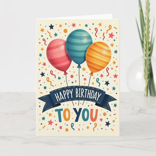 Carte d'anniversaire aux ballons rayés (Devant)