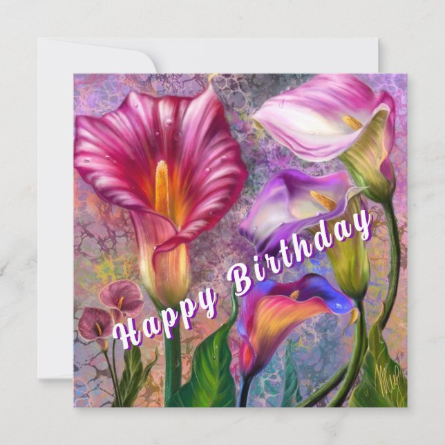 Carte d'anniversaire aux callas colorés (Devant)