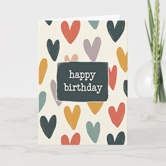 Carte d'anniversaire aux cœurs peints avec amour (Devant)