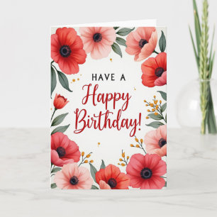 Carte d'anniversaire aux coquelicots artistiques