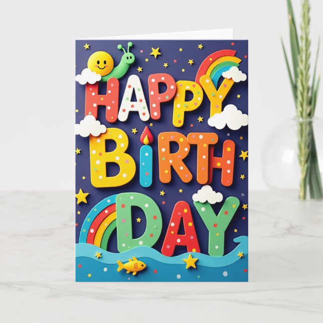 Carte d'anniversaire aux couleurs superposées (Devant)