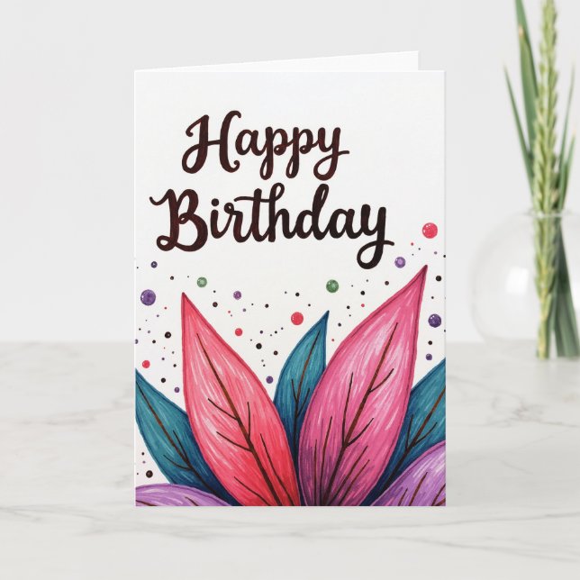 Carte d'anniversaire aux feuilles lumineuses (Devant)