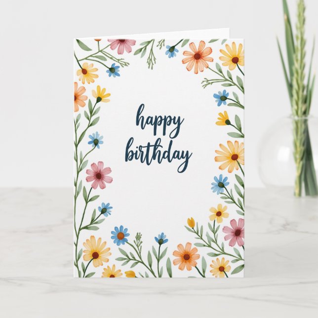 Carte d'anniversaire aux feuilles pastel (Devant)