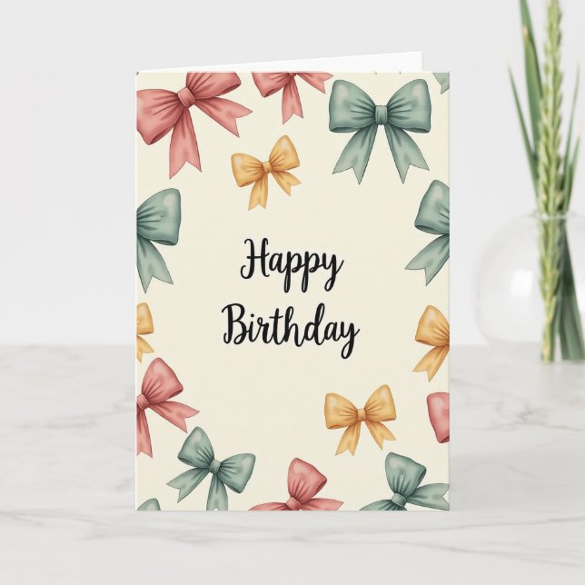 Carte d'anniversaire aux nœuds en écriture cursive (Devant)
