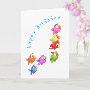 Carte d'anniversaire aux oiseaux volants colorés