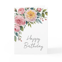 Carte d'anniversaire aux roses aquarelles douces