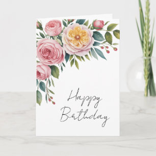 Carte d'anniversaire aux roses aquarelles douces