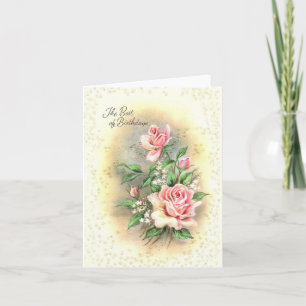 Carte d'anniversaire aux roses roses vintage