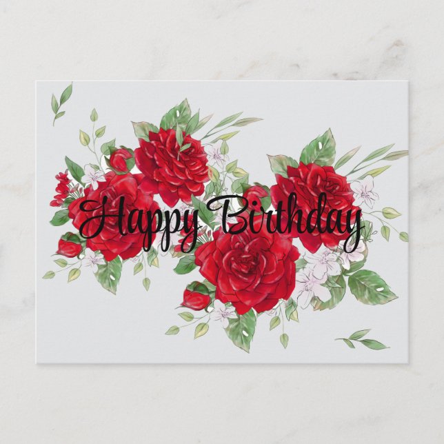 Carte d'anniversaire aux roses rouges (Devant)