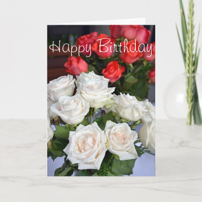Carte d'anniversaire aux roses rouges et blanches (Devant)