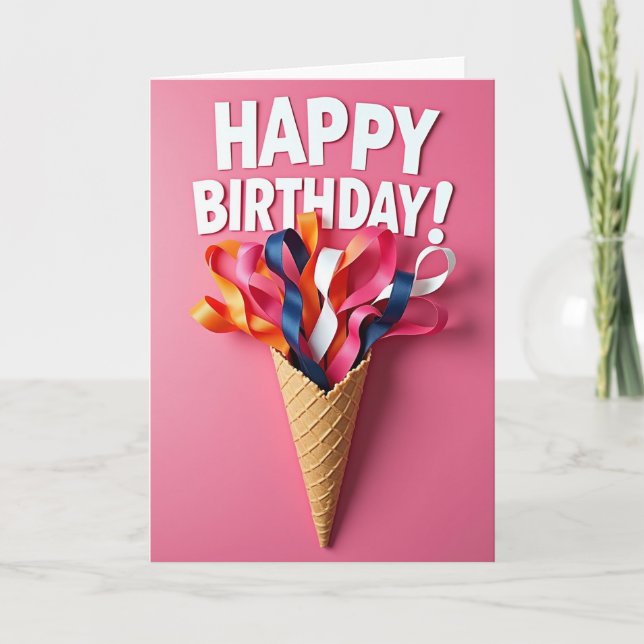 Carte d'anniversaire aux rubans fuchsia (Devant)
