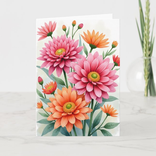 Carte d'anniversaire aux teintes de corail (Devant)