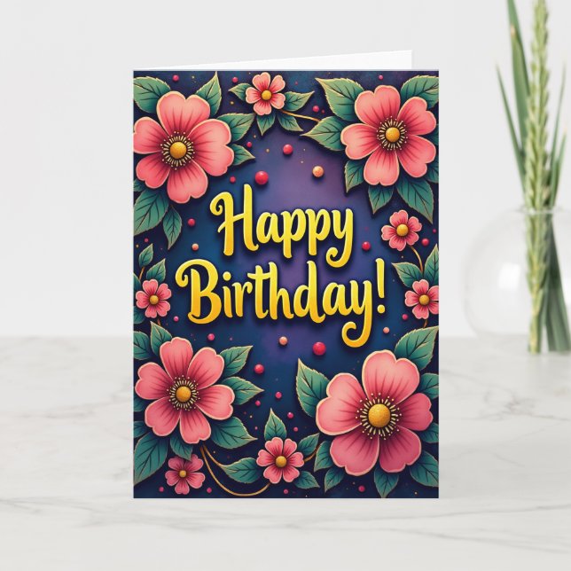 Carte d'anniversaire aux teintes de rose (Devant)