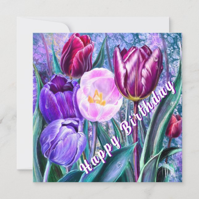 Carte d'anniversaire aux tulipes colorées (Devant)