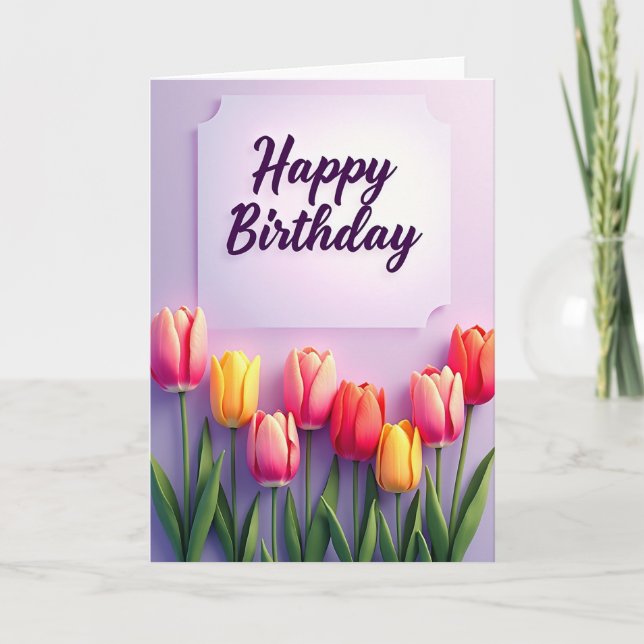 Carte d'anniversaire aux tulipes pastel (Devant)