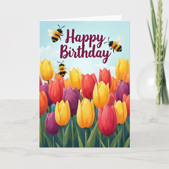 Carte d'anniversaire aux tulipes vibrantes (Devant)
