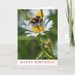 Carte d'anniversaire avec abeille sur une margueri