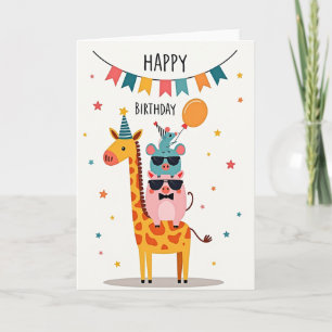 Carte d'anniversaire avec animaux empilés