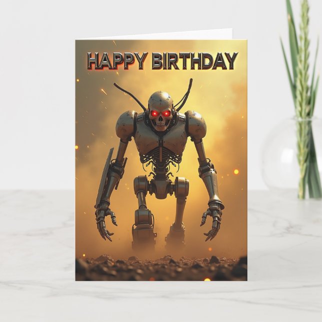 Carte d'anniversaire avec armure robotique (Devant)
