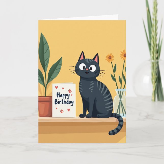 Carte d'anniversaire avec art félin mignon (Devant)