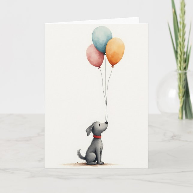 Carte d'anniversaire avec ballon en forme de chiot (Devant)