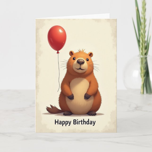 Carte d'anniversaire avec ballon et créature migno (Devant)