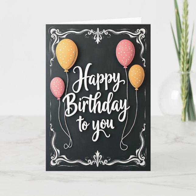 Carte d'anniversaire avec ballon tableau noir (Devant)
