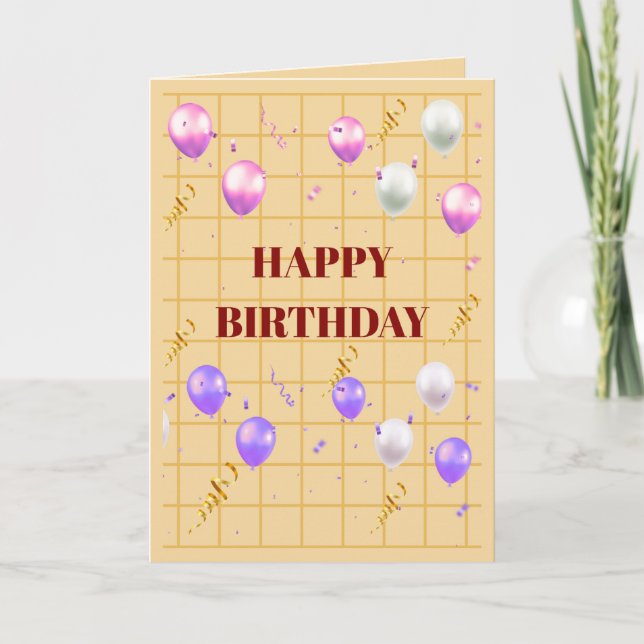 Carte d'anniversaire avec ballons roses et violets (Devant)