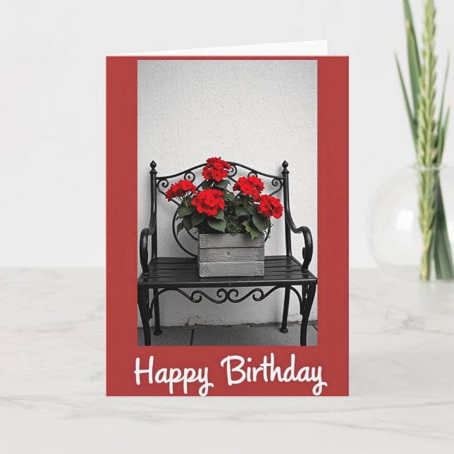 Carte d'anniversaire avec banc orné (Devant)