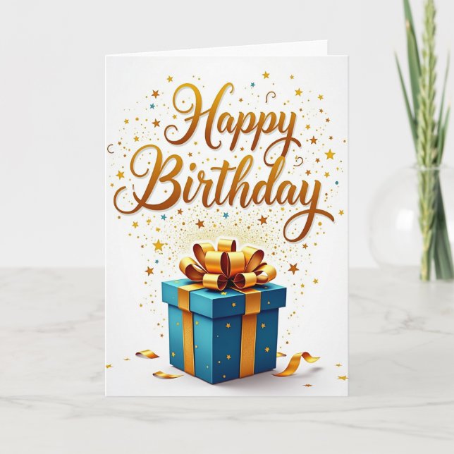 Carte d'anniversaire avec boîte-cadeau sarcelle (Devant)