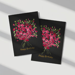 Carte d'anniversaire avec bouquet floral aquarelle