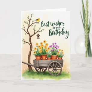 Carte d'anniversaire avec brouette florale