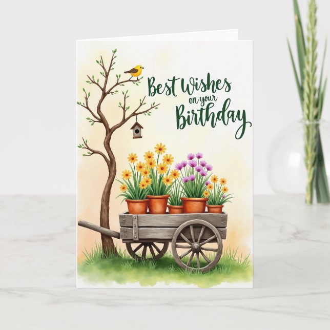 Carte d'anniversaire avec brouette florale (Devant)