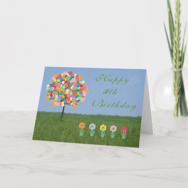 Carte d'anniversaire avec Bubblegum Tree 9 ans. Vi (Devant)