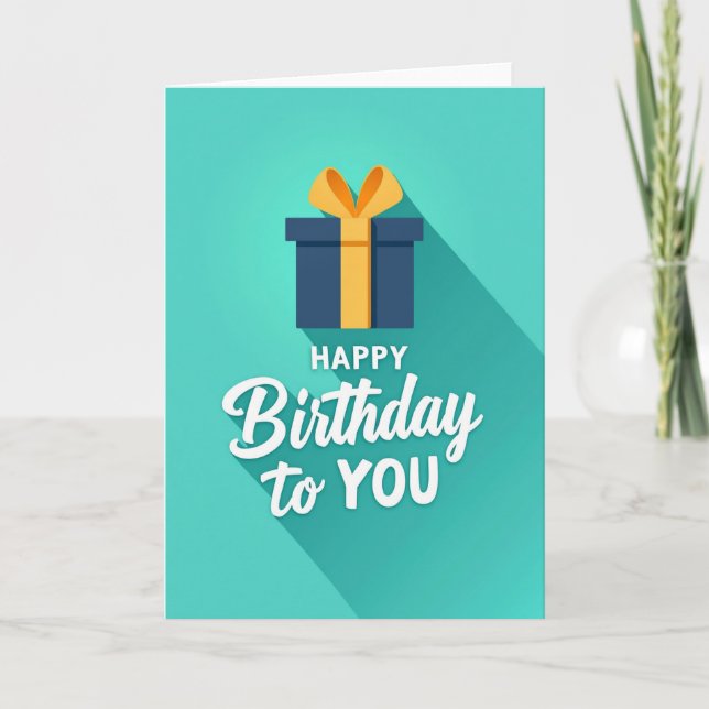 Carte d'anniversaire avec cadeau sarcelle (Devant)