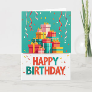 Carte d'anniversaire avec cadeaux empilés