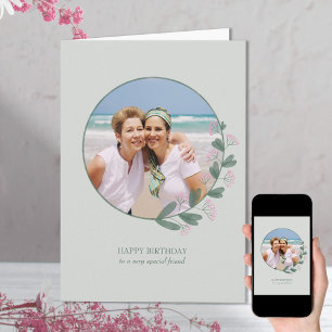 Carte d'anniversaire avec cadre photo de fleur sau