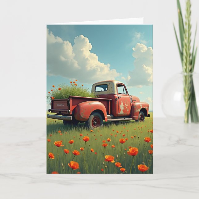 Carte d'anniversaire avec camion rustique (Devant)