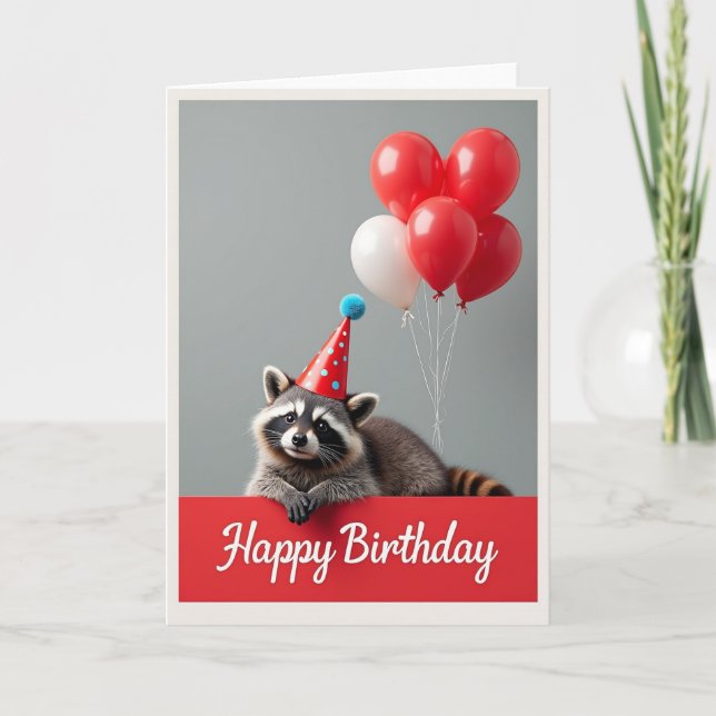 Carte d'anniversaire avec chapeau de fête de raton (Devant)