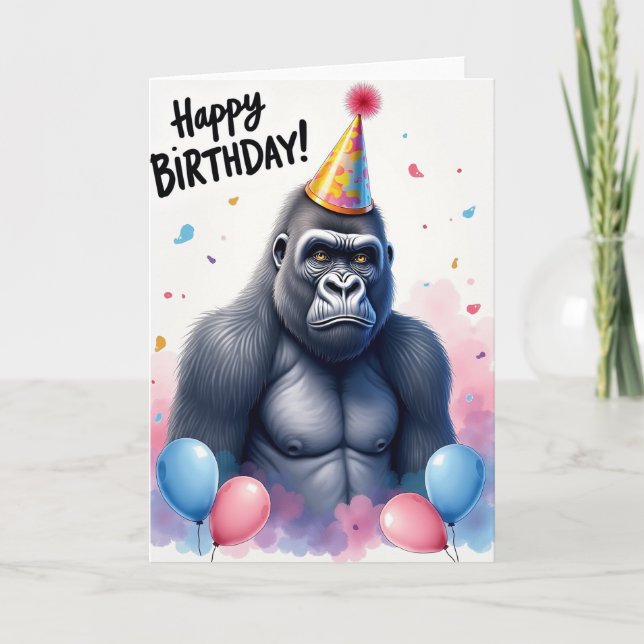 Carte d'anniversaire avec chapeau de fête de singe (Devant)