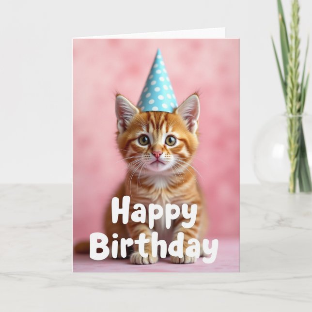 Carte d'anniversaire avec chapeau de fête pour cha (Devant)