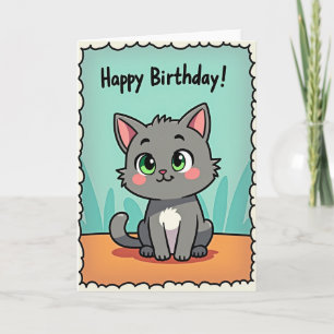 Carte d'anniversaire avec chat de dessin animé mig