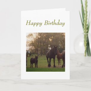 carte d'anniversaire avec chevaux et tracteur
